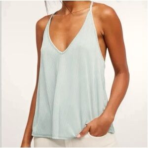 FREE PEOPLE Flowy Mint Green V-Neck Ribbed Racerback Cami Top